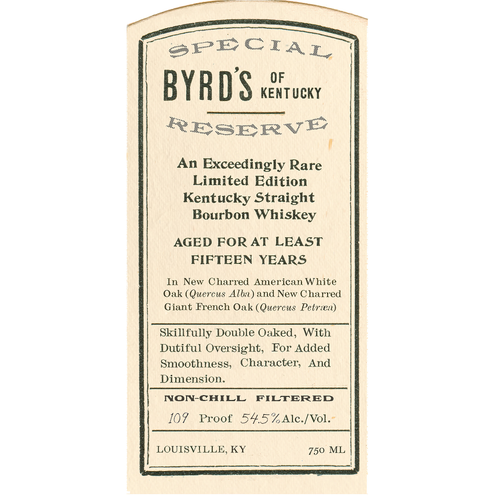 Buy Byrd's Of Kentucky 15 Year Old Special Reserve Bourbon Online