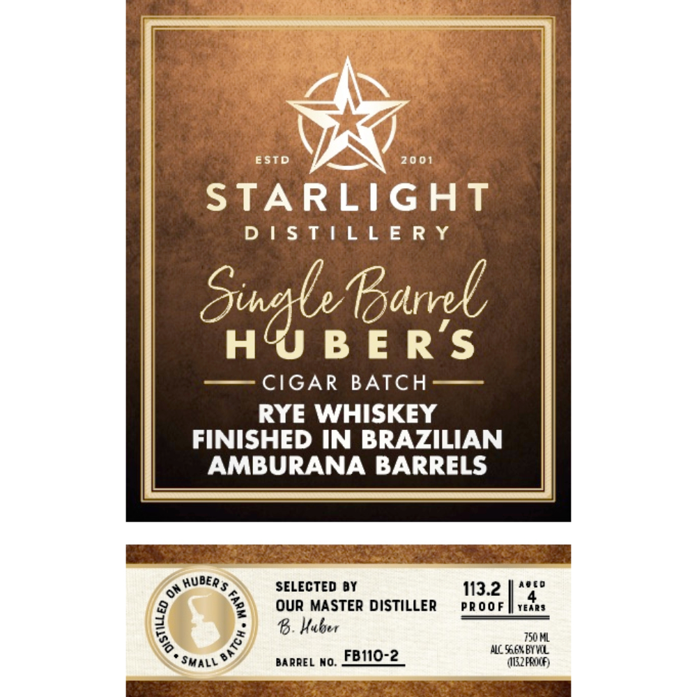Buy Starlight Huber’s Cigar Batch Rye Finished In Brazilian Amburana Barrels Online