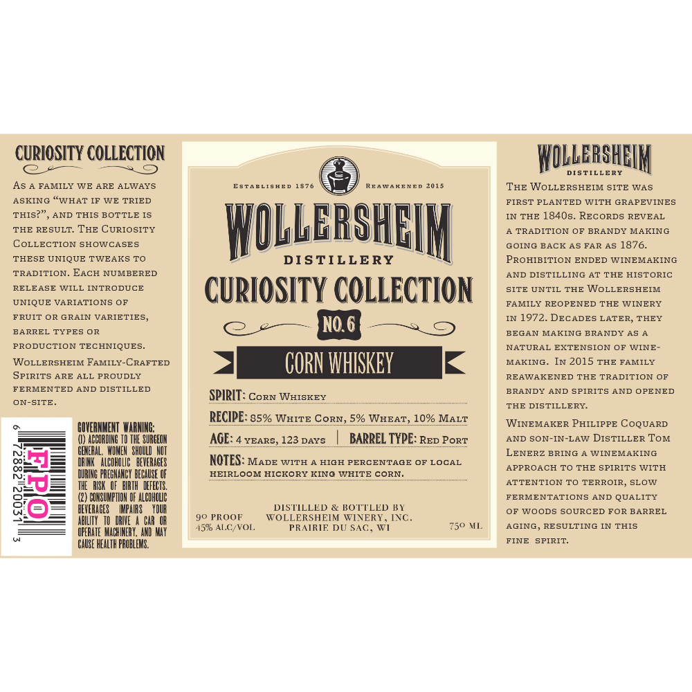 Buy Wollersheim Curiosity Collection No. 6 Corn Whiskey Online