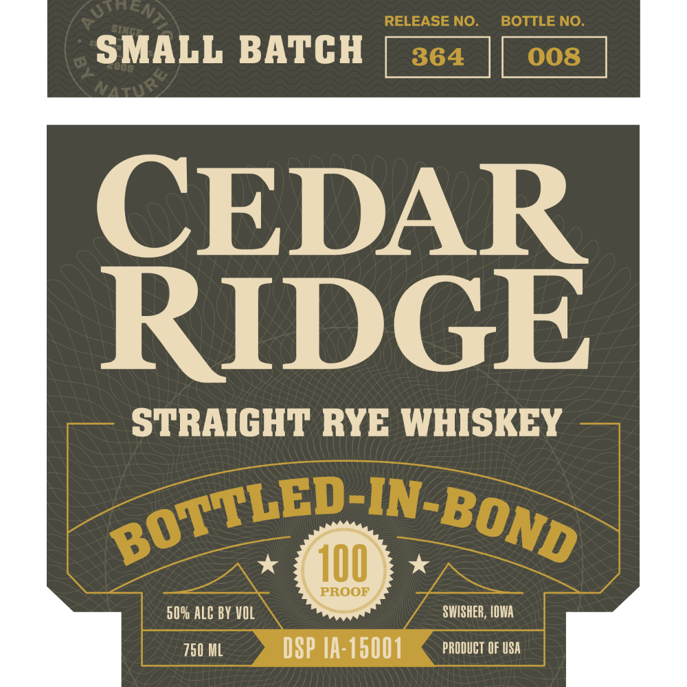 Buy Cedar Ridge Bottled in Bond Straight Rye Online