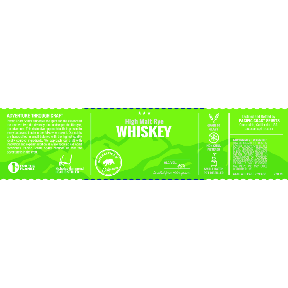 Buy Pacific Coast Spirits High Malt Rye Whiskey Online