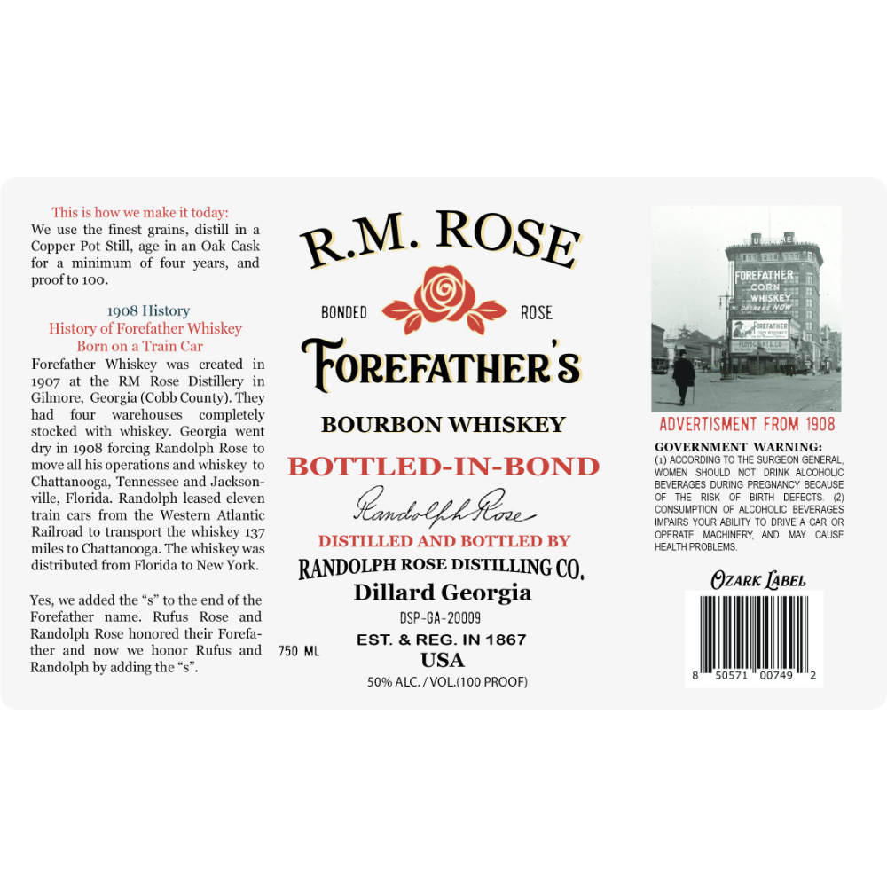 Buy R.M. Rose Forefather’s Bottled in Bond Bourbon Online