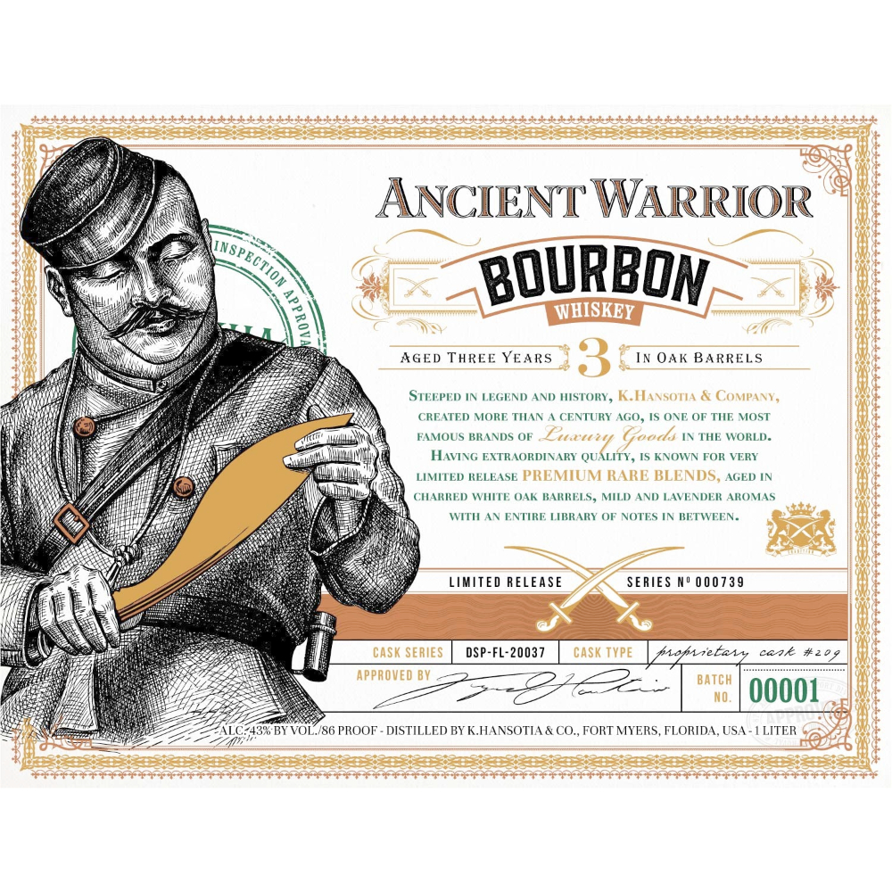 Buy Ancient Warrior 3 Year Old Bourbon 1L Online