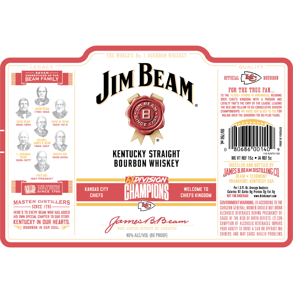 Buy Jim Beam Kansas City Chiefs 6x Division Champions Edition Online