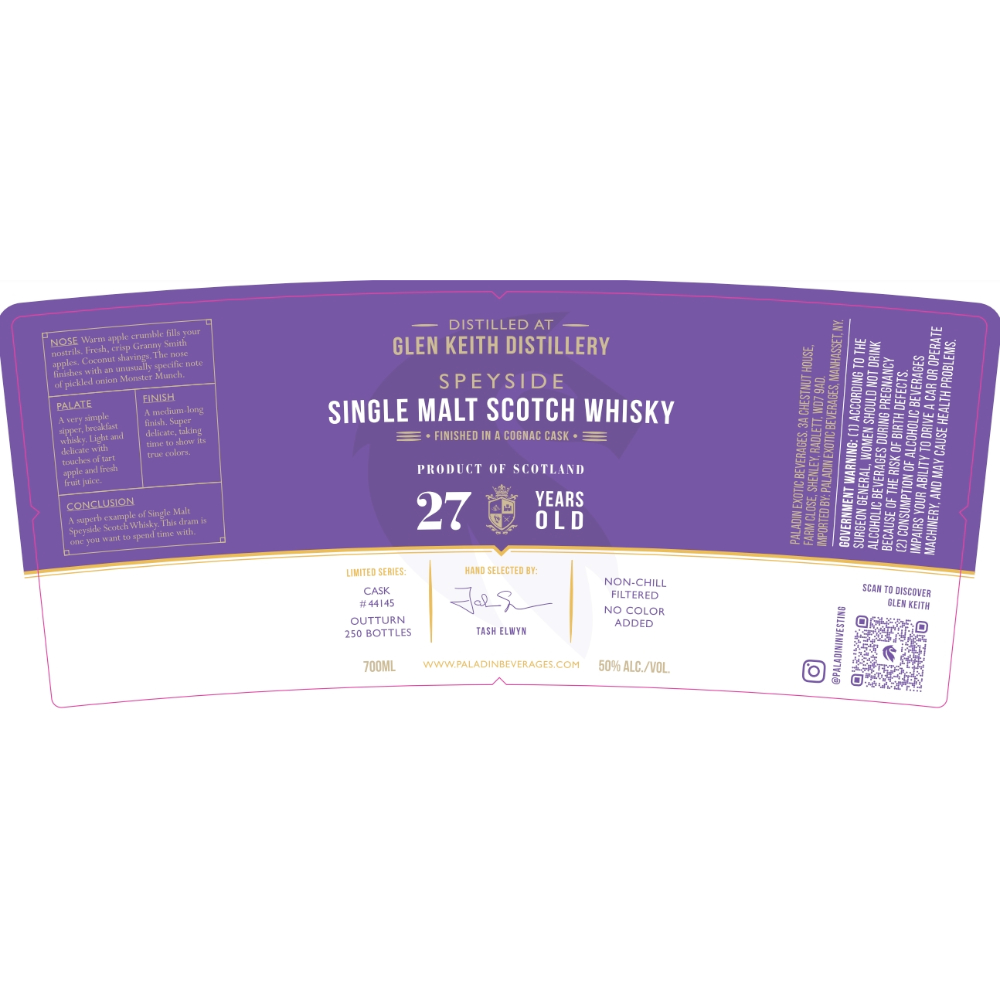 Buy Paladin Glen Keith Cognac Cask Finished Scotch 27 Year Old Online