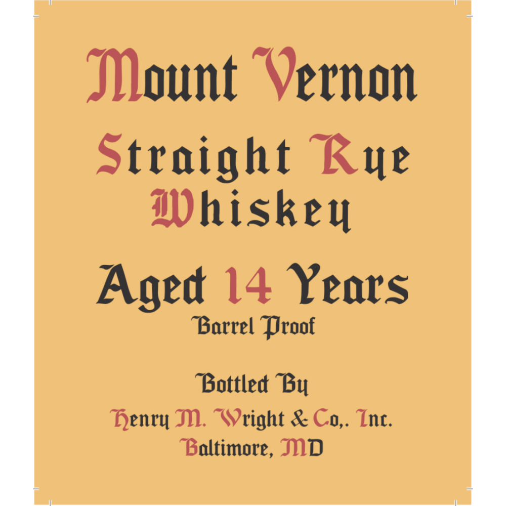 Buy Mount Vernon 14 Year Old Straight Rye Whiskey Online