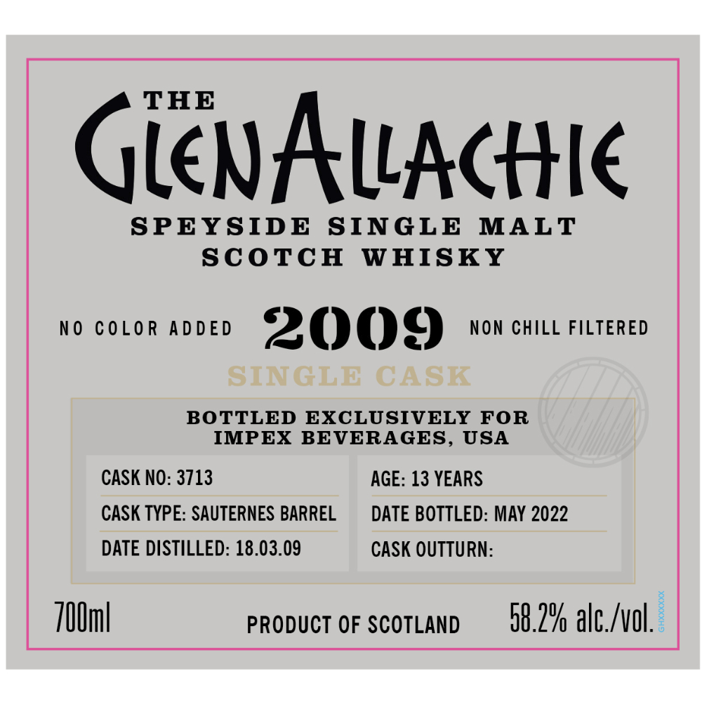 Buy The GlenAllachie 2009 13 Year Sauternes Single Cask #3713 Online