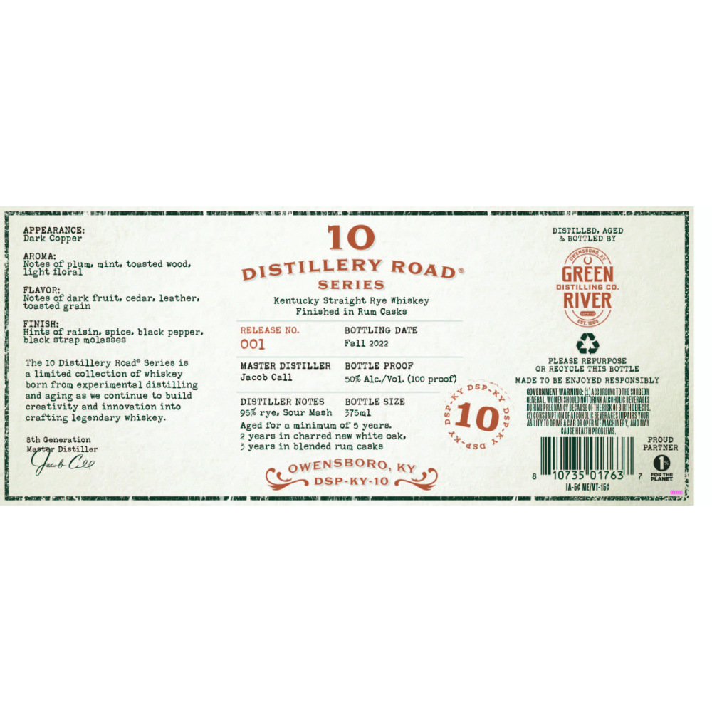 Buy 10 Distillery Road Series Straight Rye Finished in Rum Casks Online